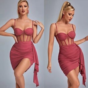Bella: Rose Mesh Corset Mini Dress - Size Small